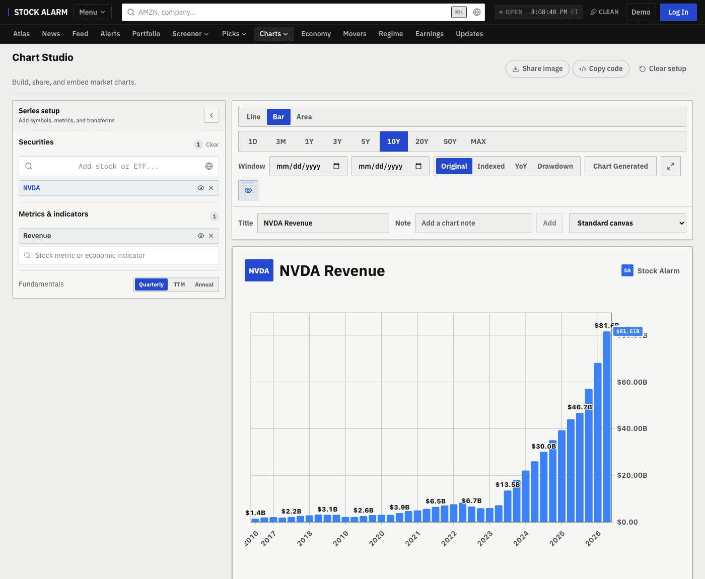 AI stock analysis dashboard showing company intelligence, momentum signals, and risk factors